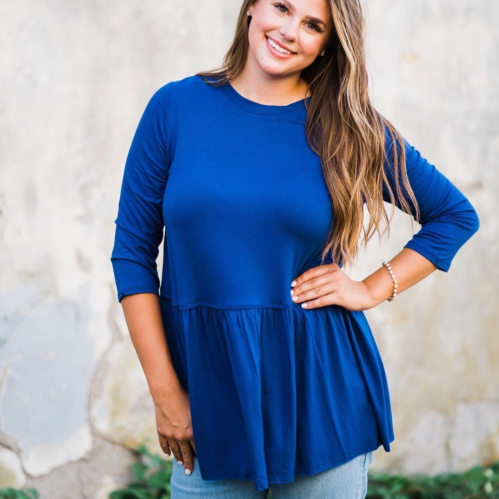 NWT Royal Blue 3/4 Sleeve Peplum Tunic Top Shirt